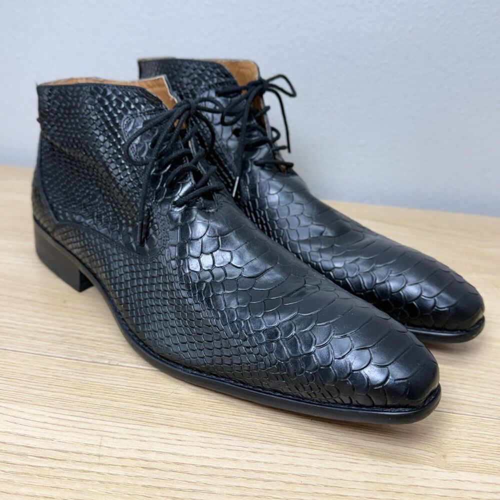 J.M. Weston Lace Up Python Snake Ankle Boots Men Size 42 Black Leather Luxury